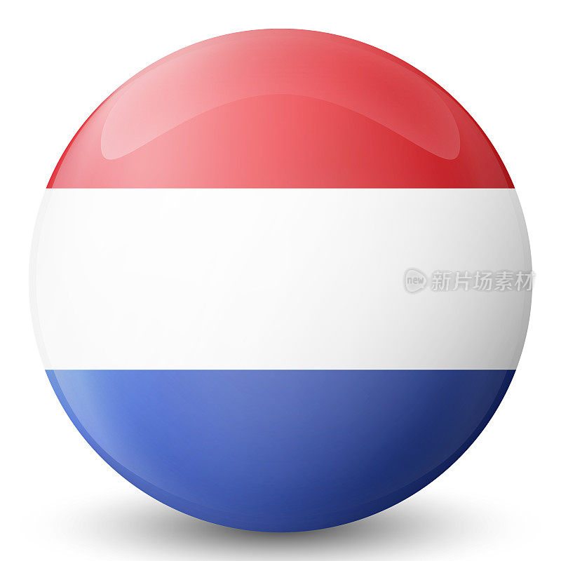Glass light ball with flag of Netherlands. Round sphere, template icon. Dutch national symbol. Glossy realistic ball, 3D abstract vector illustration highlighted on a white background. Big bubble.